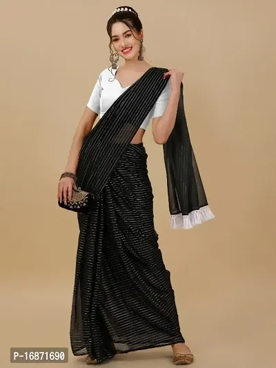 White Jhalar Striped Saree With Blouse Piece-thumb3