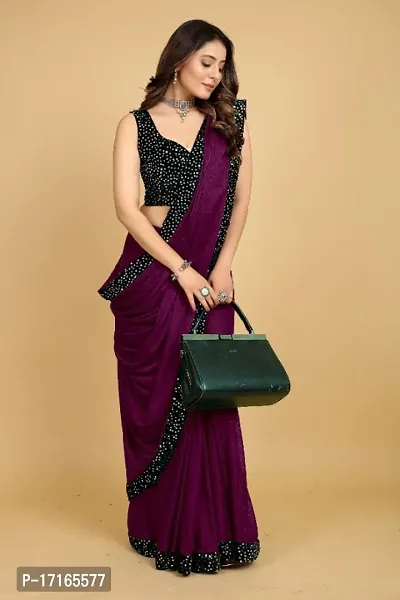 Silk Blend Sequinned Lace Border Saree With Velvet Blouse Piece