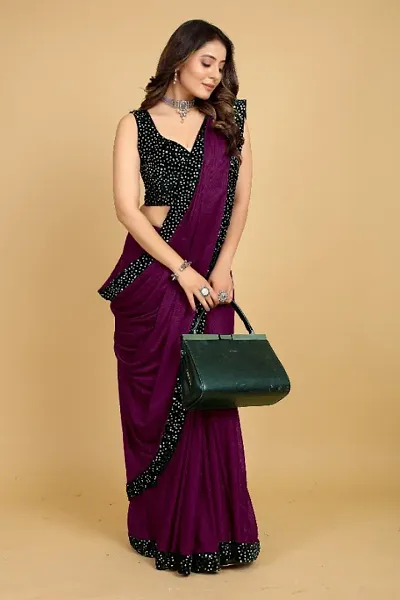 Silk Blend Sequined Lace Border Saree With Velvet Blouse Piece