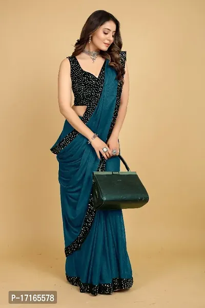 Silk Blend Sequinned Lace Border Saree With Velvet Blouse Piece