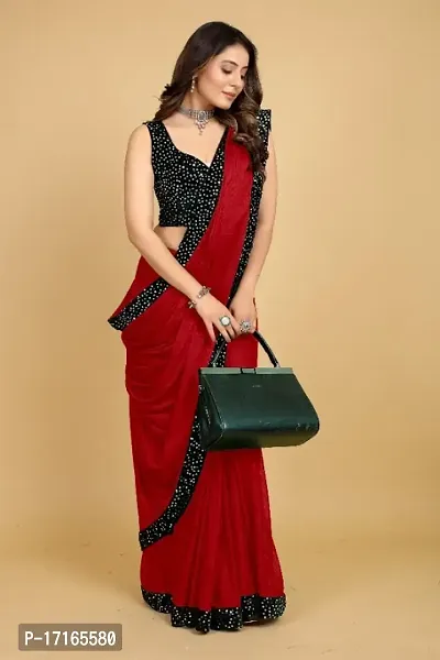 Silk Blend Sequinned Lace Border Saree With Velvet Blouse Piece-thumb0