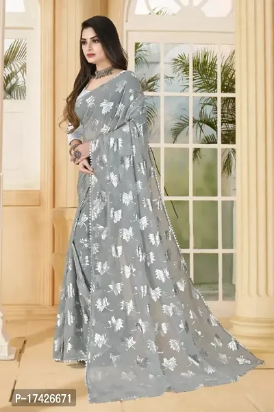 Silver Foil Embellished Saree With Blouse Piece