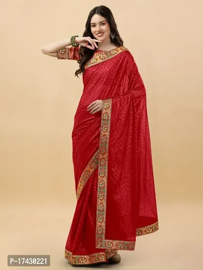 Stylish Red Silk Blend Embossed Saree with Blouse piece For Women