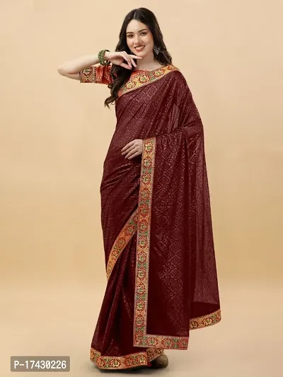 Embossed Silk Blend Saree With Elephant Lace Border And Latkan-thumb0