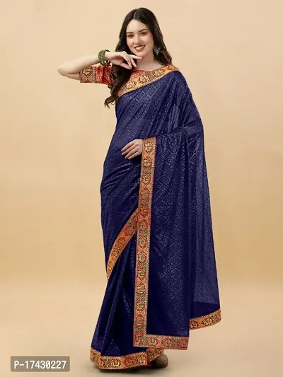 Embossed Silk Blend Saree With Elephant Lace Border And Latkan