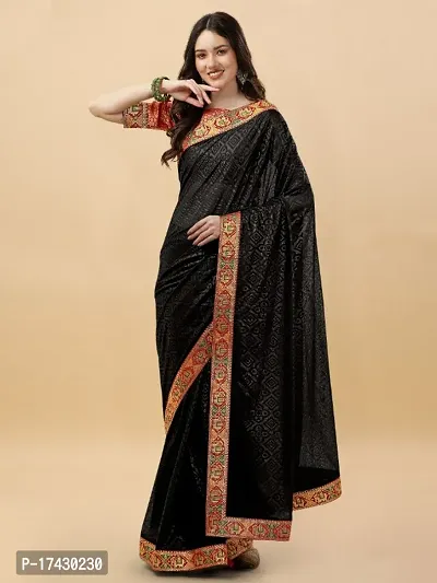 Embossed Silk Blend Saree With Elephant Lace Border And Latkan