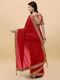 Stylish Red Silk Blend Embossed Saree with Blouse piece For Women-thumb1