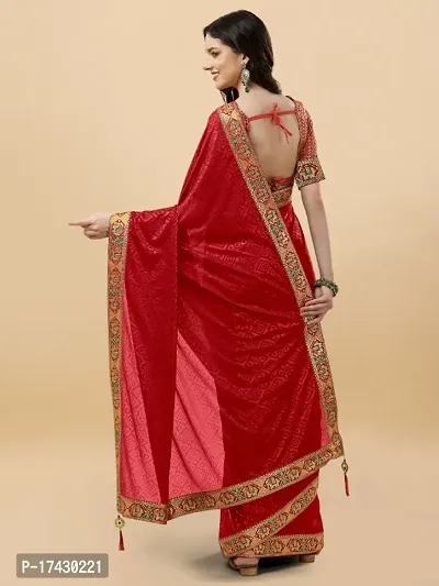 Stylish Red Silk Blend Embossed Saree with Blouse piece For Women-thumb2