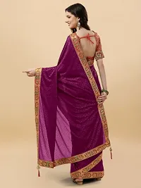 Embossed Silk Blend Saree With Elephant Lace Border And Latkan-thumb1