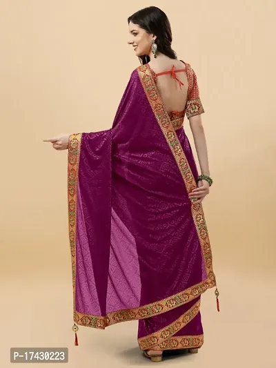 Embossed Silk Blend Saree With Elephant Lace Border And Latkan-thumb2