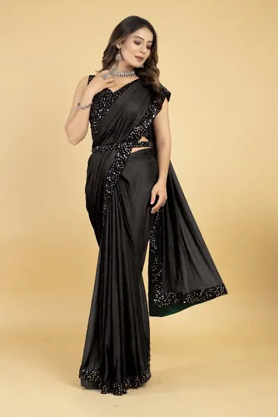 Trendy  Lycra Blend Partywear Ready To Wear Sarees With Blouse Piece