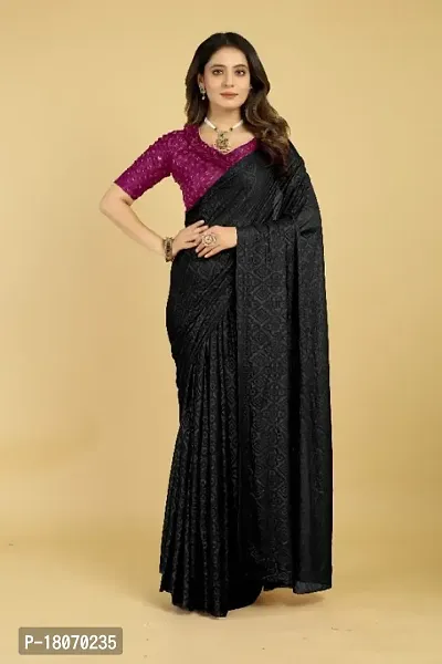 Emboss Bandhani Plain Saree With Blouse Piece-thumb0