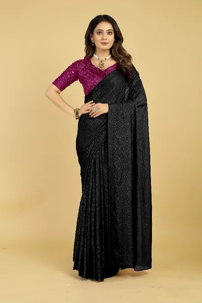 Emboss Bandhani Plain Saree With Blouse Piece