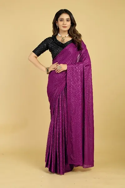 Emboss Bandhani Plain Saree With Blouse Piece