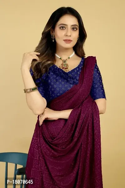 Silk Blend Emboss Bandhani Saree With Embellished Blouse Piece