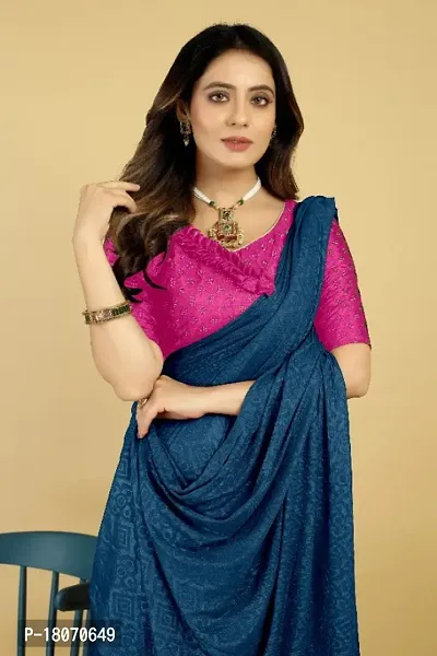 Silk Blend Emboss Bandhani Saree With Embellished Blouse Piece-thumb0