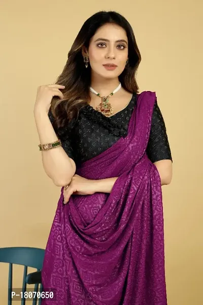 Silk Blend Emboss Bandhani Saree With Embellished Blouse Piece
