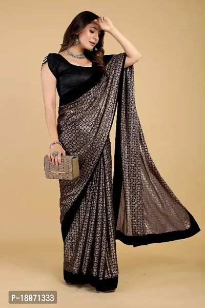 Silver Embellished Lycra Blend Saree With Blouse Piece