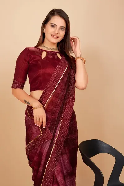 Silk Blend Tie And Dye Sarees With Blouse Piece