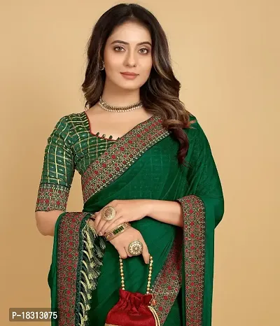 Green Lace Jhalar Saree With Blouse Piece