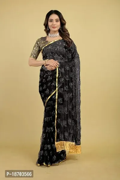 Floral Embellished Jhalar Saree With Blouse Piece-thumb0