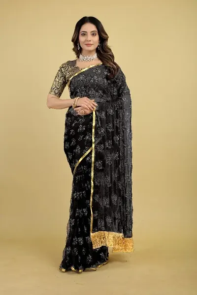 Floral Embellished Jhalar Sarees With Blouse Piece