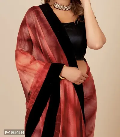 Tie Dye Lycra Silk Blend Saree With Black Blouse Piece