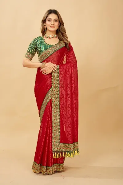 Silk Blend Embossed Sarees With Blouse Piece