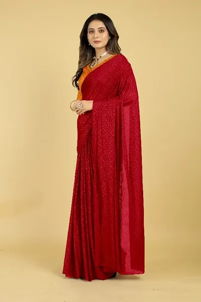 Bandhani Embossed Sarees With Blouse Piece