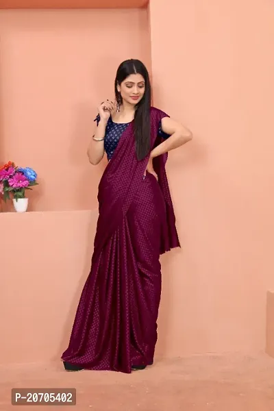 Stylish Wine Silk Blend Embellished Saree with Blouse piece For Women