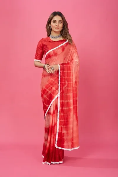 Embossed Tie Dye Sarees with Lace Border And satin blouse piece
