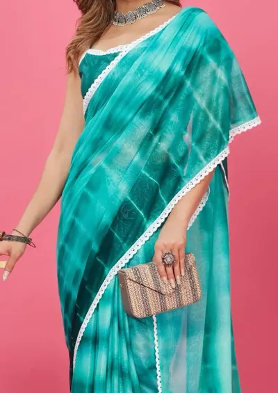 Floral Embellished Tie and Dye Saree with Blouse Piece