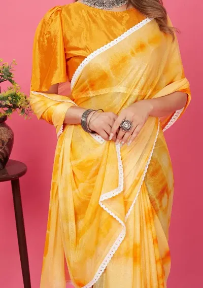 Shibori Embossed Lace Border Sarees with Blouse Piece