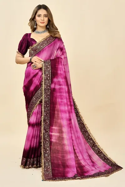 Shibori Lace Border Frill Saree With Satin Blouse Piece