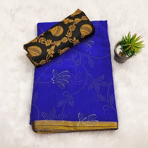 Embellished Chiffon Saree With Blouse Piece