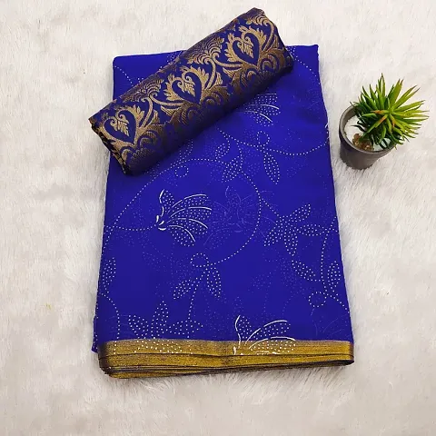 Embellished Chiffon Sarees With Tone To Tone Blouse Piece