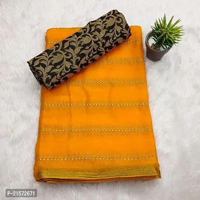 Mukaish Embellished Chiffon Saree With Brocade Blouse Piece