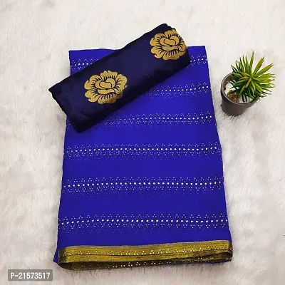 Chiffon Embelllished Saree With Woven Blouse Piece