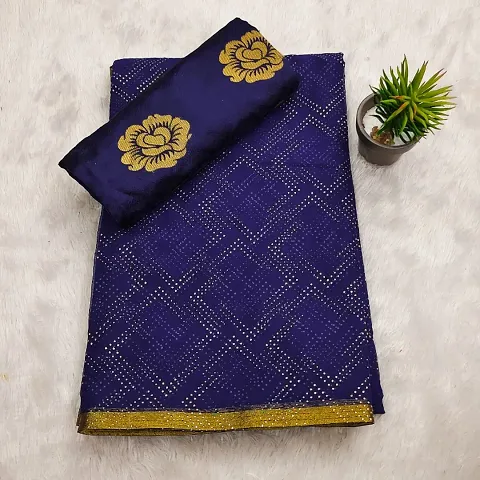 Chiffon Embellished Sarees With Brocade Blouse Piece