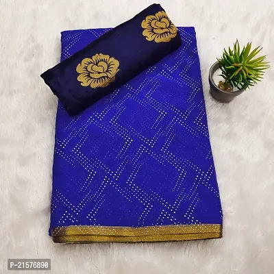 Chiffon Embellished Saree With Floral Blouse Piece