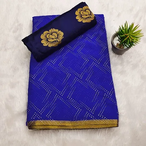 Chiffon Embellished Sarees With Brocade Blouse Piece