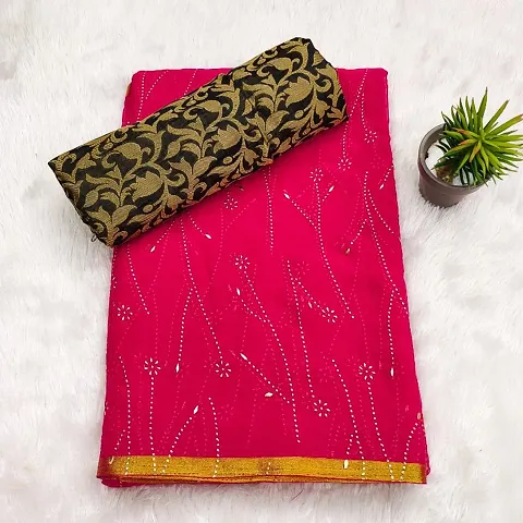 New Embellished Nazneen Chiffon Sarees With Blouse Piece