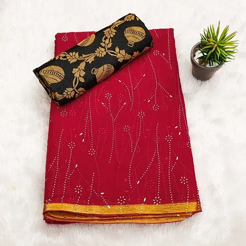 New Embellished Chiffon Sarees With Matka Blouse Piece