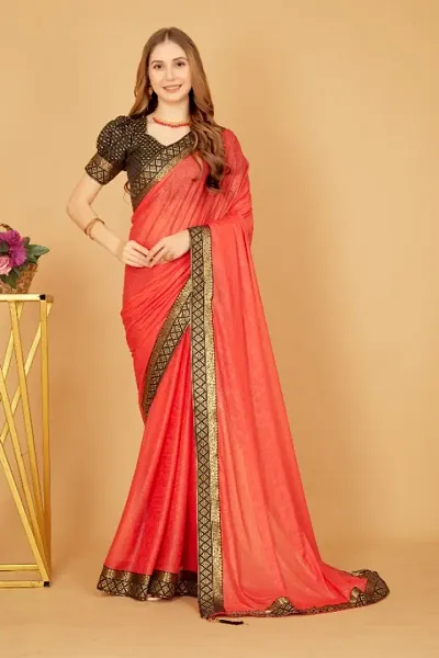 Silk Blend Lace Border Saree With Blouse Piece