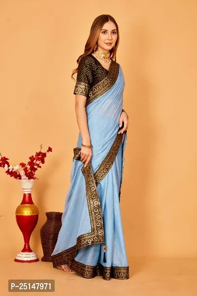 Black Lace Border Silk Blend Saree With Blouse Piece