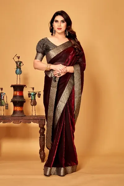 Black Lace Border Embellished Saree With Blouse Piece