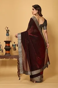 Stylish Maroon Silk Blend Embellished Saree with Blouse piece For Women-thumb1