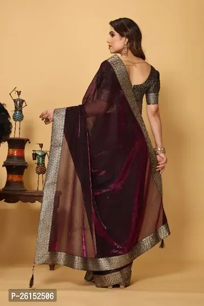 Black Lace Border Party Wear Saree With Blouse Piece-thumb2