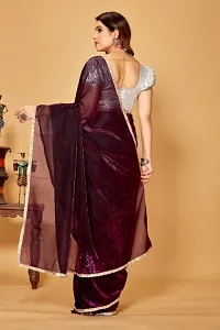 Stylish Wine Silk Blend Embellished Saree with Blouse piece For Women-thumb1