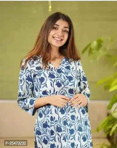 Trendy Blue Printed Rayon Straight Kurta For Women-thumb0